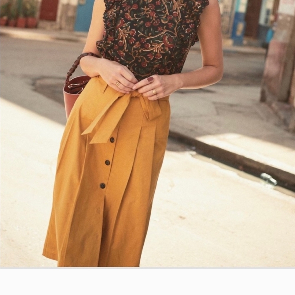 Sezane Mustard Button-Front Midi Skirt